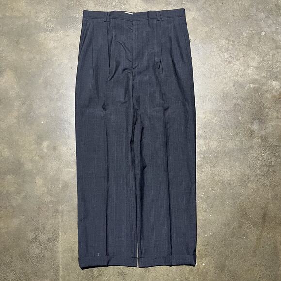 Vintage 80s Haggar Grey Pattern Wool Pleated Trousers 33x28 - Picture 1 of 4